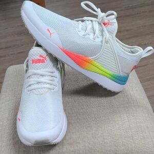 White Sneakers with Rainbow Accents